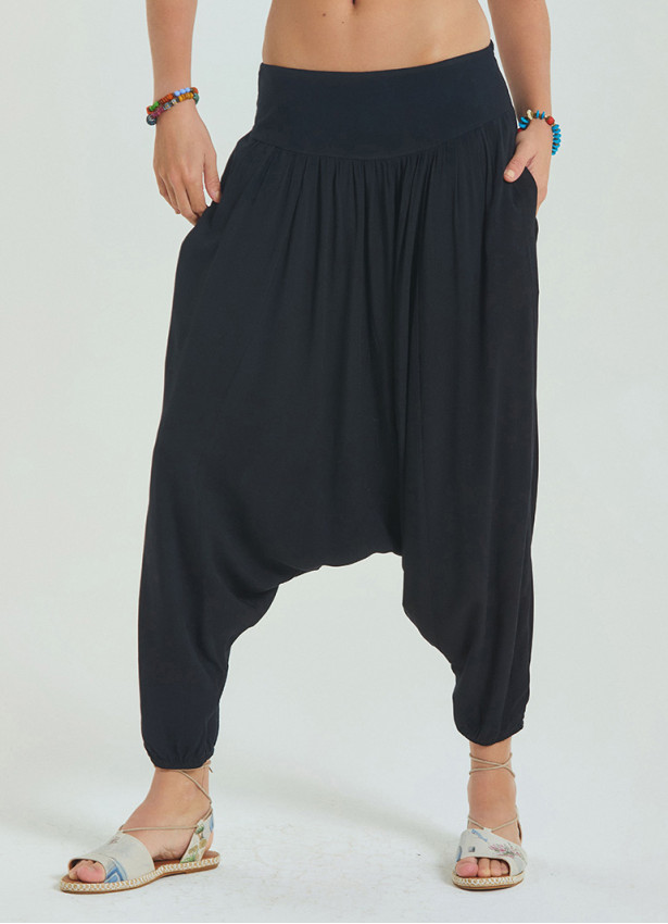 Black Women's Shalwar with Gimp Detailed Elastic Pocket on the Leg 4480